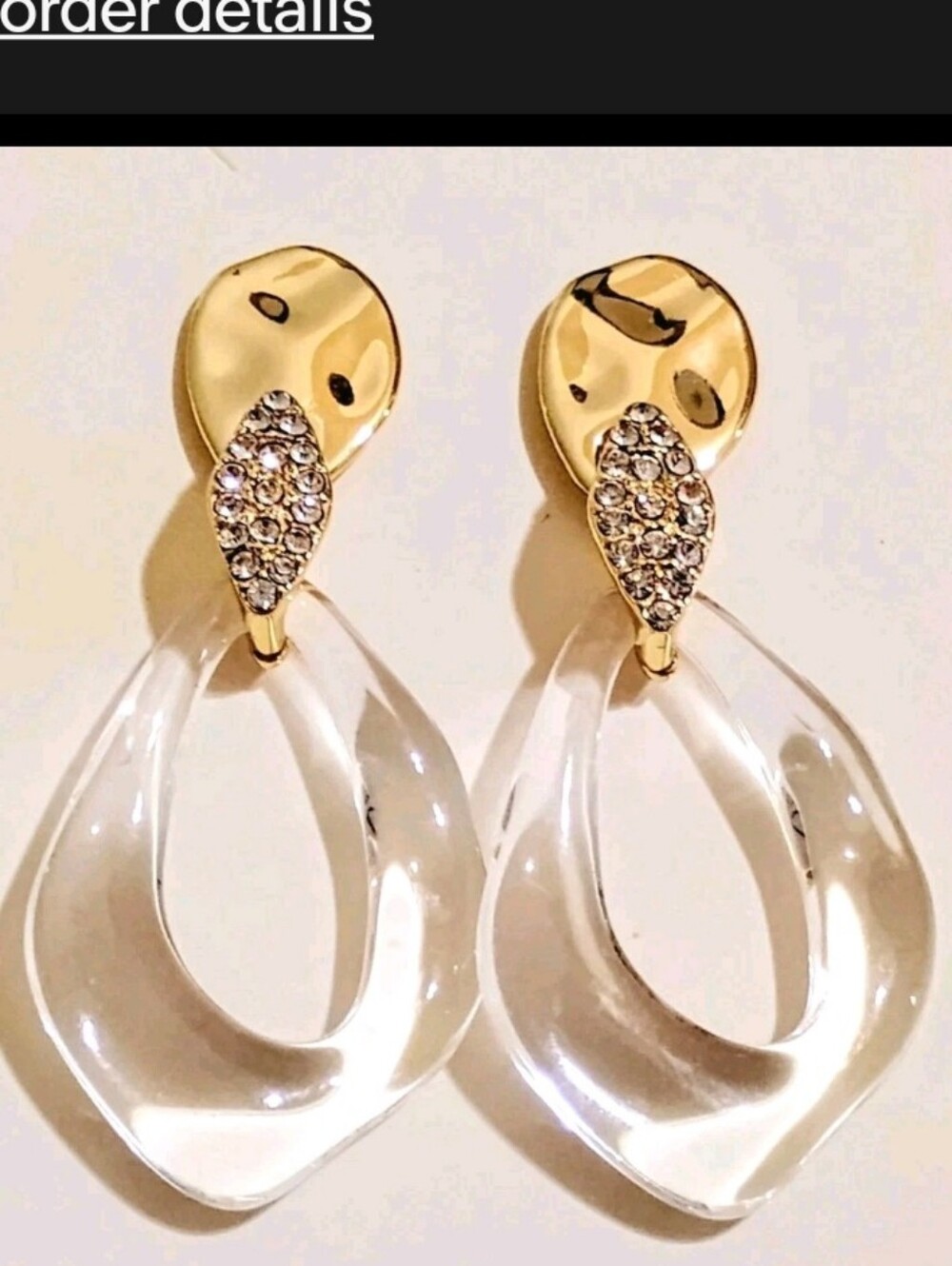 Gold Tone Clear Lucite Dangle Earrings with Pave Crystals!!! NWOT!